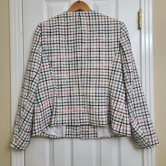 KASPER Tweed Long Sleeve Fringe Flap Pockets Cardigan - Picture 6 of 12